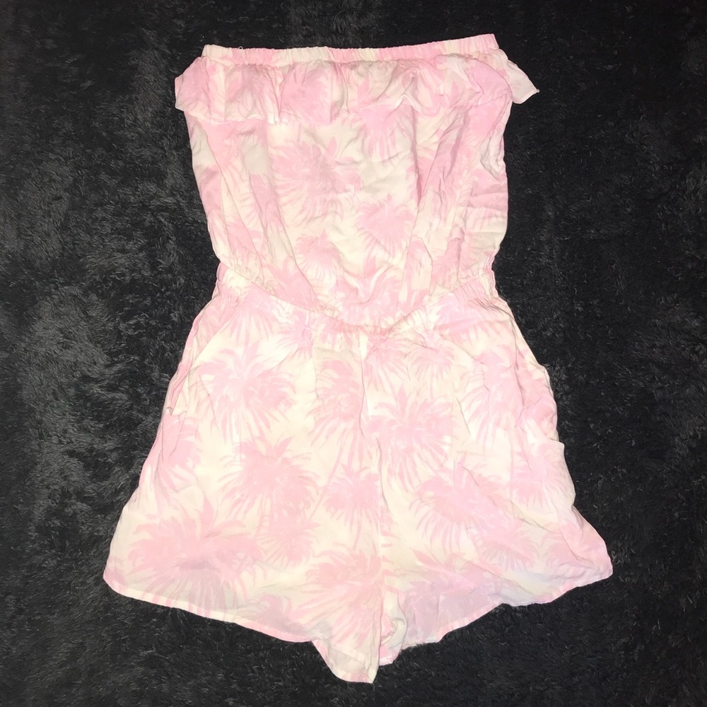 H&M Pink & White Palm Tree Romper US 6